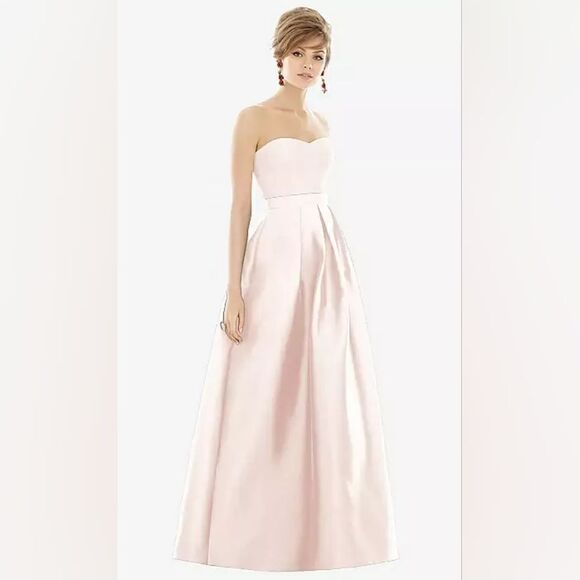 NWT Alfred Sung STRAPLESS PLEATED SKIRT MAXI DRESS WITH POCKETS IN BLUSH D755S - Picture 1 of 9